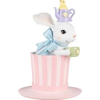 Bytová dekorace Dekorace králík s mašlí v růžovém klobouku - Ø 18*26 cm