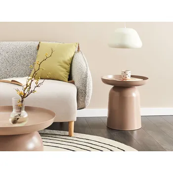 Obývací pokoj Boční stolek taupe kovový kulatý geometrický tvar odkládací stolek akcentní kus Beliani