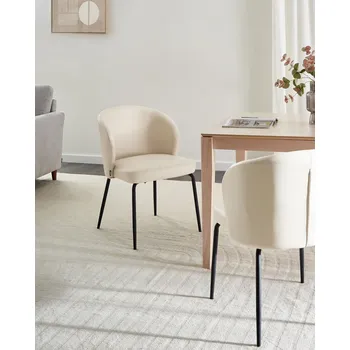 Jídelní židle Sada 2 jídelních židlí Světle béžové čalounění z umělé kůže Čalouněné sedadlo Elegantní kovové nohy Beliani