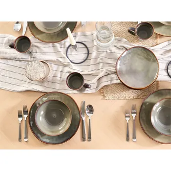 Talíř Sada 8 hlubokých talířů tmavě zelená kamenina kaolinová reaktivní glazura ruční výroba kuchyně jídelna Beliani