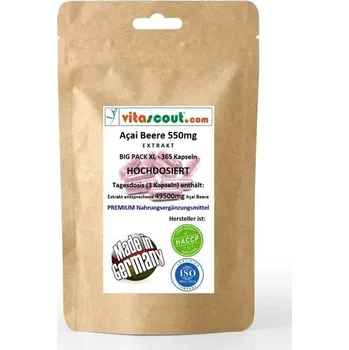 Extrakt z bobulí ACAI 49500 – 365 kapslí po 550 mg (30:1) na kapsli – Denní příjem (3 kapsle)