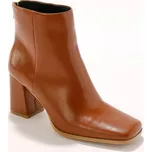 Kotníkové kozačky na podpatku s hranatou špičkou karamelová 37