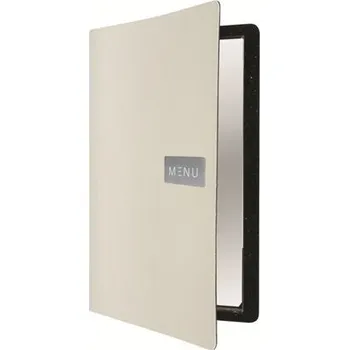 Jídelní lístek A4, kůže, jemnější povrch, kovový štítek, bílý MC-LRA4-RWWT