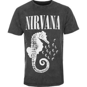 Pánské tričko Tričko metal pánské Nirvana - Seahorse & Logo Mono Stone Wash - ROCK OFF - NIRVSTNW89MC