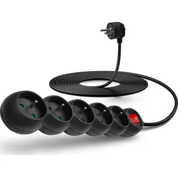 Prodlužovací kabel Kabel prodlužovací 5 zásuvek s vypínačem, 5 m, černý