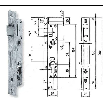 Dveřní kování Titan 822/25/9 rozteč 68mm střelka ''P''