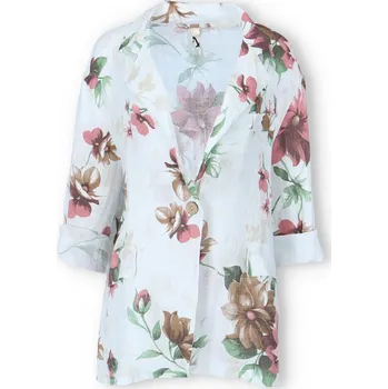 Dámské sako Lněné oversize sako květ 50198 barva: bílá