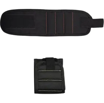 Magnetický náramek na šrouby a nářadí Nastavitelný opasek na ruku pro kutily Držák na vrtáky, hřebíky a šroubky Elektrikářské nářadí černá