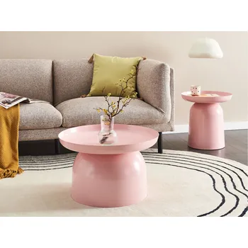 Obývací pokoj Konferenční stolek pastelový růžový kovová kulatá geometrická forma Akcentní kus Beliani