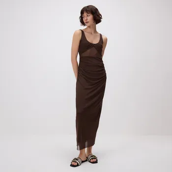 Dámské šaty Reserved - Maxi šaty s drapováním - tmavě hnědá - XQ225-89X - XQ225-89X-M