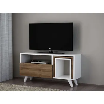 Televizní stolek KATHY TV stolek na nožičkách, bílá/ořech