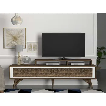 Televizní stolek VAZANTE TV stolek na nožičkách, bílá/ořech