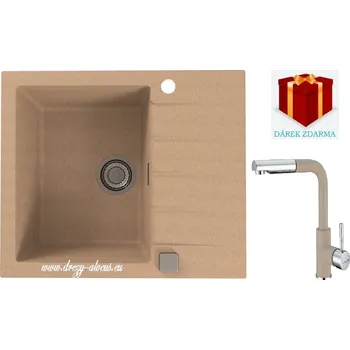 Granitový dřez Alveus SET dřez Cadit 10 + baterie Siros - 55 beige + dárek (příborník, podložka na sušení nádobí nebo tekutý čistič)