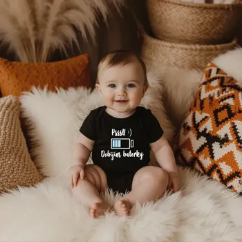 Kojenecký body Body DOBÍJÍM BATERKY MODRÉ Barva: Černá, Velikost: 62-68 (3-6 měsíců)