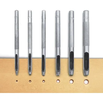 Sada 6 KS dutých děrovačů LT065-105 z kalené uhlíkové oceli pro kůži, papír, gumu a další měkké materiály s protiskluzovou rukojetí