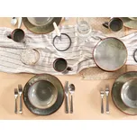 Sada 8 dezertních talířů tmavě zelená kamenina kaolinová reaktivní glazura ruční výroba kuchyně jídelna Beliani