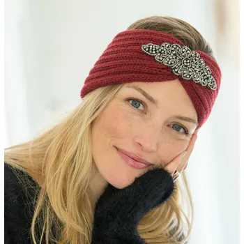 Čelenka Pletená čelenka s bižu aplikací vínová