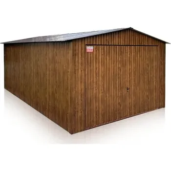 Přístřešek na auto Eurostal Plechová garáž garáž 3,5 x 6 m sedlová střecha - imitace dřeva Tmavý ořech lesk
