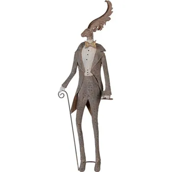 Bytová dekorace Šedá antik kovová dekorace jelen Deer - 27*15*84 cm