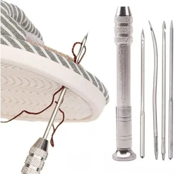 Sada šídla na kůži s 5 jehlami z nerezové oceli Ruční nástroj pro opravy bot, kůže a čalounění Jehly délky až 7,8 cm