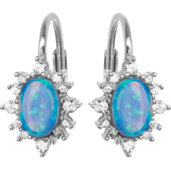 Náušnice Argento 66953 Stříbrné náušnice - modrý oválný syntetický opál, čiré kulaté zirkony