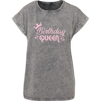 Dámské tričko Dámské tričko acid wash Birthday Queen Velikost: 5XL, Barva trička: Světle šedá