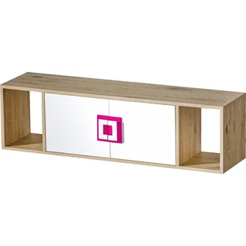 regál Max-i Police do dětského pokoje NIKOLAS 12 | dub jasný / bílá / růžová