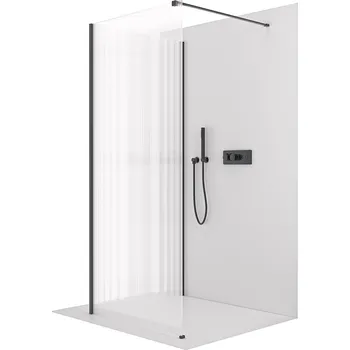 CERANO - Sprchová zástěna Walk-in Onyx Corner Cube L/P - 8 mm - černá matná, rýhované sklo - 110x90x200 cm