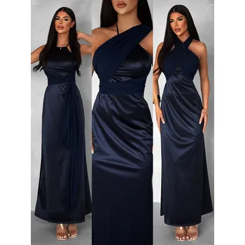 Dámské šaty Tmavě modré variabilní dlouhé saténové šaty BOLZANO Velikost: ONESIZE