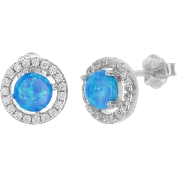 Náušnice Argento 67488 Pozlacené stříbrné náušnice - modrý kulatý syntetický opál, čiré kulaté zirkony