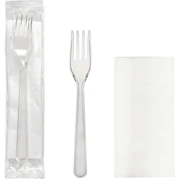 Jednorázové nádobí Příborový set PS vidlička 18cm transparentní VENICE-REUSE + ubrousek 1vr - 250 ks