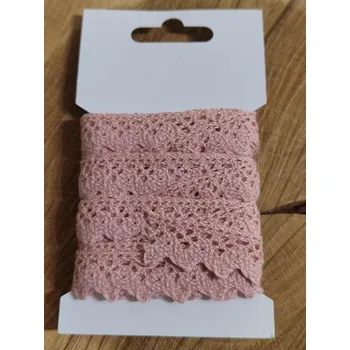 Krajka Bavlněná krajka paličkovaná šíře 15 mm barva starorůžová