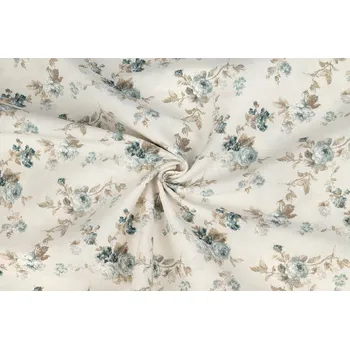 Bavlna režná modré růžičky na smetanové