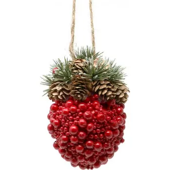 Vánoční dekorace Vánoční dekorace ozdoba z šišek a červených kuliček 14cm