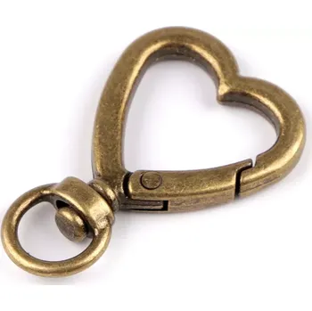 Kabelka Karabina srdce s obrtlíkem staromosaz (Karabina srdce s průvlekem 10mm staromosaz)