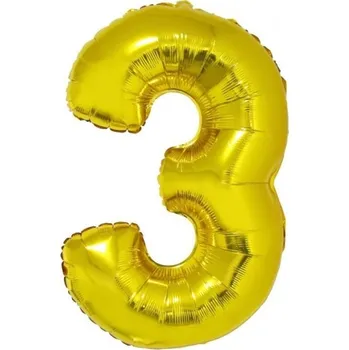 Balónek Foliový balónek číslo 3 zlatý 100 cm