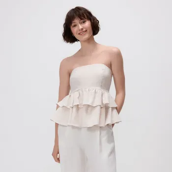 Dámské tričko Reserved - Top s příměsí lnu - béžová - 730HF-08X - 730HF-08X-XS