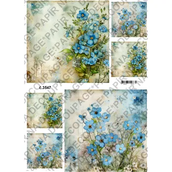 Umělecký papír Rýžový a soft papír na decoupage - Pomněnky- KB03547 Materiál: Soft, Rozměr: A4