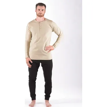 Pánské pyžamo Pánské pyžamo dlouhé 79187P - koňak černá - XL