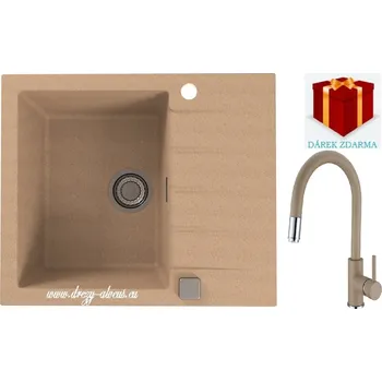 Granitový dřez Alveus SET dřez Cadit 10 + baterie Delos - 55 beige + dárek (příborník, podložka na sušení nádobí nebo tekutý čistič)