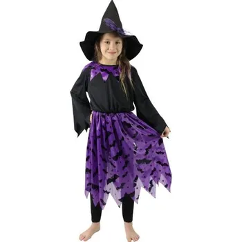Dětský kostým čarodějnice s netopýry a kloboukem (S)