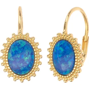 Náušnice Argento 67478 Pozlacené stříbrné náušnice - modrý oválný syntetický opál