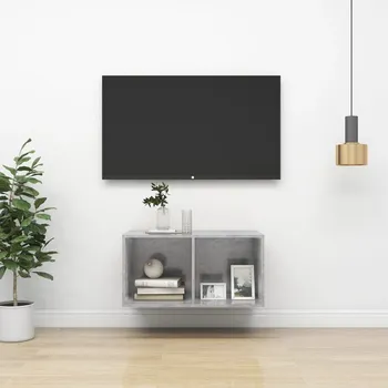 Televizní stolek Nástěnná TV skříňka betonově šedá 37 x 37 x 107 cm dřevotříska
