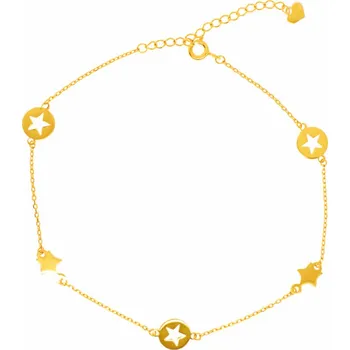 Náramek Argento 91294 Pozlacený stříbrný náramek na nohu - srdíčko, hvězdička, délka 22 až 26 cm
