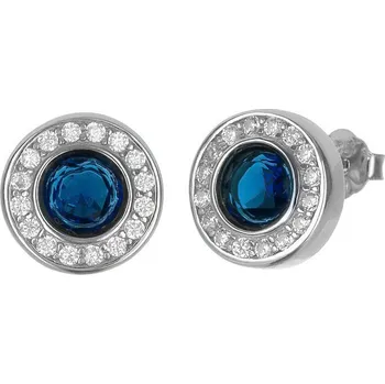 Náušnice Argento 67008 Stříbrné náušnice - modrý kulatý zirkon, čiré kulaté zirkony