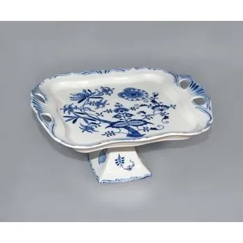 Cibulák podnos Aida čtvercový na noze 30x25 cm originální cibulákový porcelán Dubí, cibulový vzor,