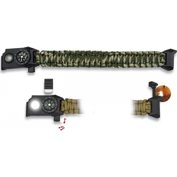 Vybavení pro přežití Albainox náramek paracord s kompasem, píšťalkou a svítilnou CAMO