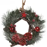 Vánoční věnec z větviček s červenými ozdobami 20cm