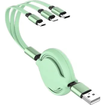 3v1 výsuvný nabíjecí a datový kabel - USB-A na USB-C / Lightning / micro USB - 1 m - zelený