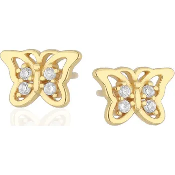 Náušnice Argento 66799 Pozlacené stříbrné náušnice - motýl, čiré kulaté zirkony